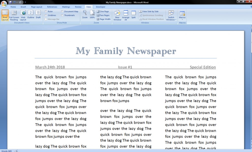 how to write newspaper article in word