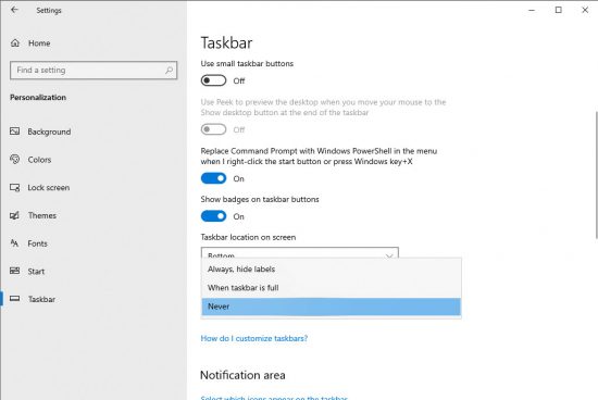 How to Disable Combining in Taskbar for Windows 10?